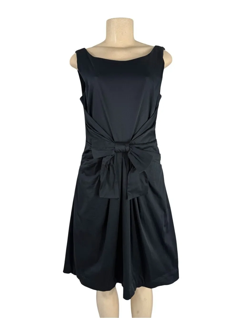 KATE SPADE Black Cotton Sleeveless Midi Dress with Waist Bow Size 8